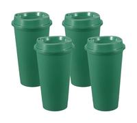 sourcing map 4Pcs Reusable Coffee Cups with Lids, 16oz Travel Coffee Mugs Spill Proof Water Tumblers Drinking Cups for Hot and Cold Drinks Juice Tea, Green