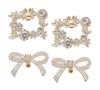sourcing map 4pcs Rhinestone Shoe Clips Detachable Bow and Square Shoes Charm Buckles Accessories for Women Wedding Prom Party High Heels DIY Craft Decoration Gold Tone