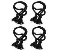 sourcing map 4Pcs Rope Curtain Tiebacks, 30" Polyester Tassel Curtain Drapes Holdbacks Hand-Woven Decorative Tie Backs for Home Office Decor, Black