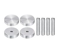 sourcing map 4Pcs Round Shape Aluminum Disc, M6 Thread 30mm Diameter Aluminum Circle Disc Glass Top Adapter for Glass Table Furniture Coffee Tables, Silver