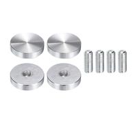 sourcing map 4Pcs Round Shape Aluminum Disc, M8 Thread 30mm Diameter Aluminum Circle Disc Glass Top Adapter for Glass Table Furniture Coffee Tables, Silver