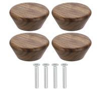 sourcing map 4Pcs Round Wood Drawer Knob, 1 3/4" Diameter Flat Head Dresser Knobs Wooden Knobs with Screws for Furniture Drawer Dresser Wardrobe Cupboard, Walnut