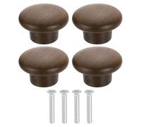 sourcing map 4Pcs Round Wood Drawer Knob, 1 5/8" Diameter Round Head Dresser Knobs Wooden Knobs with Screws for Furniture Drawer Dresser Wardrobe Cupboard, Walnut