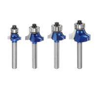 sourcing map 4pcs Roundover Router Bit Set 1/4 Inch Shank Radius in 1/4" 3/16" 5/32" 1/8" Carbide Tip 2 Flutes Corner Rounding Bearing Guide for Rounding Edge Bit CNC Woodworking Tool