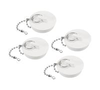 sourcing map 4Pcs Rubber Drain Stopper with Chain and Hanging Ring, Bathtub Drain Plug Fits 1 3/4 Inch, Rubber Sink Stopper Drain Plug for Bathtub, Kitchen and Bathroom, White