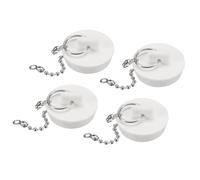 sourcing map 4Pcs Rubber Drain Stopper with Chain and Hanging Ring, Bathtub Drain Plug Fits 1 3/8 Inch, Rubber Sink Stopper Drain Plug for Bathtub, Kitchen and Bathroom, White