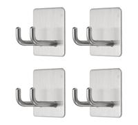 sourcing map 4pcs Self Adhesive Hook Waterproof Stainless Steel Shower Robe Towel Razor Wall Hook Adhesive Wall Hangers Straight Without Drill for Bathroom Kitchen Washroom Home, Brushed Silver