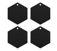 sourcing map 4pcs Silicone Trivet Mats Heat Resistant Silicone Pot Holders for Hot Pots and Pans, Non-Slip Hot Pads for Kitchen Hot Dishes Table Countertops, Black(Hexagonal)