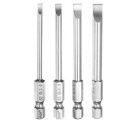 sourcing map 4pcs SL3+SL4+SL5+SL6 Slotted Screwdriver Bit Kits 3+4+5+6mm Slotted Tip 1/4" Hex Shank 75mm (3") Long Magnetic Flat Head S2 Steel Screw Driver Drill Bits Power Tools