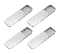 sourcing map 4Pcs Slide Top Tin Containers, Mini Metal Empty Tins Box with Sliding Lids, 3.1"x1.3"x0.4" Rectangular Storage Organizers for Lip Balm, Solid Perfume, Small Items, Silver