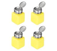 sourcing map 4pcs Solvent Alcohol Dispenser 120ml(4oz) Nail Polish Remover Push Down Liquid Dispenser Pump Bottle with Stainless Steel Press Head for Acetone Solution, Yellow