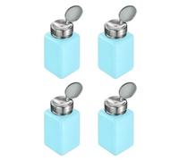 sourcing map 4pcs Solvent Alcohol Dispenser 180ml(6oz) Nail Polish Remover Push Down Liquid Dispenser Pump Bottle with Stainless Steel Press Head for Acetone Solution, Blue