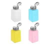 sourcing map 4pcs Solvent Alcohol Dispenser 200ml(6.8oz) Nail Polish Remover Push Down Liquid Dispenser Pump Bottle with Stainless Steel Press Head for Acetone Solution