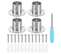sourcing map 4pcs Stainless Steel Closet Rod Holder Set High-Leg 0.89" Dia Shower Rod Flange Socket Wardrobe Bracket with Screwdriver and Expansion Tube for Closet Shelf Wardrobe Shower Curtain