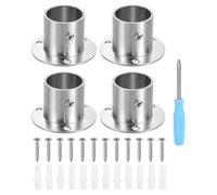 sourcing map 4pcs Stainless Steel Closet Rod Holder Set High-Leg 1.3" Dia Shower Rod Flange Socket Wardrobe Bracket with Screwdriver and Expansion Tube for Closet Shelf Wardrobe Shower Curtain