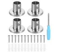 sourcing map 4pcs Stainless Steel Closet Rod Holder Set High-Leg with Cover 0.78" Dia Shower Rod Flange Socket Wardrobe Bracket with Screwdriver and Expansion Tube for Closet Shelf Curtain