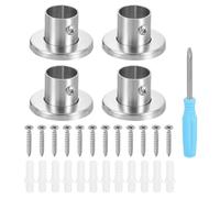 sourcing map 4pcs Stainless Steel Closet Rod Holder Set High-Leg with Cover 0.89" Dia Shower Rod Flange Socket Wardrobe Bracket with Screwdriver and Expansion Tube for Closet Shelf Curtain
