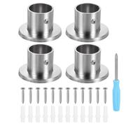 sourcing map 4pcs Stainless Steel Closet Rod Holder Set High-Leg with Cover 1.3" Dia Shower Rod Flange Socket Wardrobe Bracket with Screwdriver and Expansion Tube for Closet Shelf Curtain