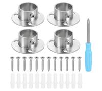 sourcing map 4pcs Stainless Steel Closet Rod Holder Set Low-Leg 1.02" Dia Shower Rod Flange Socket Wardrobe Bracket with Screwdriver and Expansion Tube for Closet Shelf Wardrobe Curtain