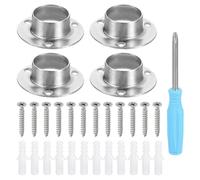 sourcing map 4pcs Stainless Steel Closet Rod Holder Set O-Shaped 1.02" Dia Shower Rod Flange Socket Wardrobe Bracket with Screwdriver and Expansion Tube for Closet Shelf Wardrobe Shower Curtain