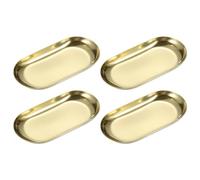 sourcing map 4pcs Stainless Steel Decorative Tray, 3.9" Oval Serving Tray Metal Decorative Plate for Perfume Jewelry Cosmetic Bathroom Organizer, Gold