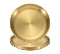 sourcing map 4Pcs Stainless Steel Dinner Plates, 14cm/5.5" Round Serving Plate Dishes Set Flat Metal Dinner Dishes Plate for Restaurants Kitchen Dessert Salad Food Outdoor Camping, Gold