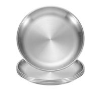 sourcing map 4Pcs Stainless Steel Dinner Plates, 14cm/5.5" Round Serving Plate Dishes Set Flat Metal Dinner Dishes Plate for Restaurants Kitchen Dessert Salad Food Outdoor Camping, Silver