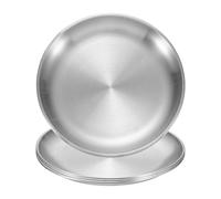 sourcing map 4Pcs Stainless Steel Dinner Plates, 17cm/6.7" Round Serving Plate Dishes Set Flat Metal Dinner Dishes Plate for Restaurants Kitchen Dessert Salad Food Outdoor Camping, Silver