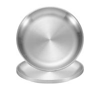 sourcing map 4Pcs Stainless Steel Dinner Plates, 20cm/8" Round Serving Plate Dishes Set Flat Metal Dinner Dishes Plate for Restaurants Kitchen Dessert Salad Food Outdoor Camping, Silver