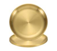 sourcing map 4Pcs Stainless Steel Dinner Plates, 20cm/8" Round Serving Plate Dishes Set Flat Metal Dinner Dishes Plate for Restaurants Kitchen Dessert Salad Food Outdoor Camping, Gold