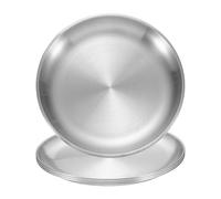 sourcing map 4Pcs Stainless Steel Dinner Plates, 23cm/9" Round Serving Plate Dishes Set Flat Metal Dinner Dishes Plate for Restaurants Kitchen Dessert Salad Food Outdoor Camping, Silver