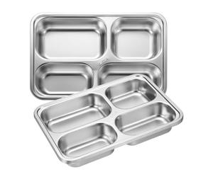 sourcing map 4Pcs Stainless Steel Divided Dinner Plate, 10.2" x 7.1" Rectangular Serving Platter Plates with 4 Square Sections Cafeteria Mess Tray for Restaurant Portion Control Camping