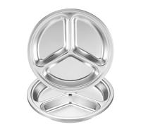 sourcing map 4Pcs Stainless Steel Divided Dinner Plate, 26cm/10 Round Serving Platter Plates with 3 Sections Cafeteria Mess Tray for Restaurant Kitchen Portion Control Camping, Silver