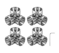 Sourcing Map 4Pcs Stainless Steel Elbow Corner Cross Pipe Connectors, 3 Way End Rails Clamp with Wrench, Silver, 1" Fit Pipe Dia, DIY Shelf Garden Support