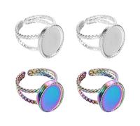 sourcing map 4Pcs Stainless Steel Ring Base Blank, 16x12mm Adjustable Pad Cabochon Ring Blank Base Flat Bezel Tray for Jewelry Making Finding DIY, Rainbow/Silver