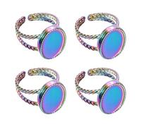 sourcing map 4Pcs Stainless Steel Ring Base Blank, 16x12mm Adjustable Pad Cabochon Ring Blank Base Flat Bezel Tray for Jewelry Making Finding DIY, Rainbow
