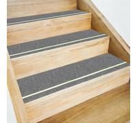 sourcing map 4pcs Stair Treads Non-Slip 20cm x 76cm Polyester Washable Reusable Adhesive Anti Slip Carpet Tread with Glow in Dark Stripe for Stair Steps, Dark Gray