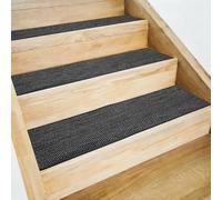sourcing map 4pcs Stair Treads Non-Slip 20cm x 76cm Polyester Washable Reusable Adhesive Anti Slip Carpet Treads for Stair Steps, Black White