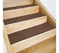 sourcing map 4pcs Stair Treads Non-Slip 20cm x 76cm Polyester Washable Reusable Adhesive Anti Slip Carpet Treads for Stair Steps, Brown