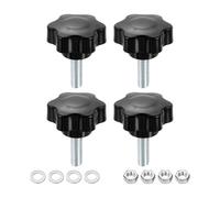 sourcing map 4pcs Star Clamping Knobs with Nuts Washers, M10 x 30mm Metric Zinc Plated Carbon Steel Male Thread 48mm 6-Star Plastic Head, Threaded Stud Hand Knobs Handles Thumb Screws, Black