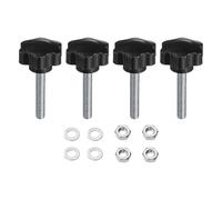 sourcing map 4pcs Star Clamping Knobs with Nuts Washers, M10 x 60mm Metric Zinc Plated Carbon Steel Male Thread 48mm 6-Star Plastic Head, Threaded Stud Hand Knobs Handles Thumb Screws, Black