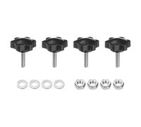 sourcing map 4pcs Star Clamping Knobs with Nuts Washers, M6 x 25mm Metric 304 Stainless Steel Male Thread 38mm 6-Star Plastic Head, Threaded Stud Hand Knobs Handles Thumb Screws, Black