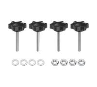 sourcing map 4pcs Star Clamping Knobs with Nuts Washers, M6 x 50mm Metric 304 Stainless Steel Male Thread 38mm 6-Star Plastic Head, Threaded Stud Hand Knobs Handles Thumb Screws, Black