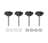 sourcing map 4pcs Star Clamping Knobs with Nuts Washers, M6 x 55mm Metric 304 Stainless Steel Male Thread 38mm 6-Star Plastic Head, Threaded Stud Hand Knobs Handles Thumb Screws, Black