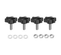 sourcing map 4pcs Star Clamping Knobs with Nuts Washers, M8 x 20mm Metric 304 Stainless Steel Male Thread 38mm 6-Star Plastic Head, Threaded Stud Hand Knobs Handles Thumb Screws, Black