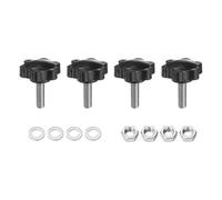 sourcing map 4pcs Star Clamping Knobs with Nuts Washers, M8 x 25mm Metric 304 Stainless Steel Male Thread 38mm 6-Star Plastic Head, Threaded Stud Hand Knobs Handles Thumb Screws, Black