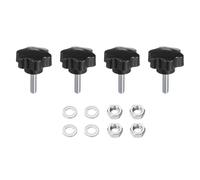 sourcing map 4pcs Star Clamping Knobs with Nuts Washers, M8 x 30mm Metric Zinc Plated Carbon Steel Male Thread 48mm 6-Star Plastic Head, Threaded Stud Hand Knobs Handles Thumb Screws, Black