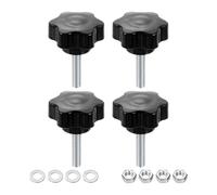 sourcing map 4pcs Star Clamping Knobs with Nuts Washers, M8 x 35mm Metric Zinc Plated Carbon Steel Male Thread 48mm 6-Star Plastic Head, Threaded Stud Hand Knobs Handles Thumb Screws, Black