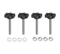 sourcing map 4pcs Star Clamping Knobs with Nuts Washers, M8 x 60mm Metric 304 Stainless Steel Male Thread 38mm 6-Star Plastic Head, Threaded Stud Hand Knobs Handles Thumb Screws, Black