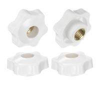 sourcing map 4pcs Star Knobs M10 Female Thread 38mm Head Plastic Through Hole Brass Screw-in Clamping Handles Threaded Hand Knobs, White